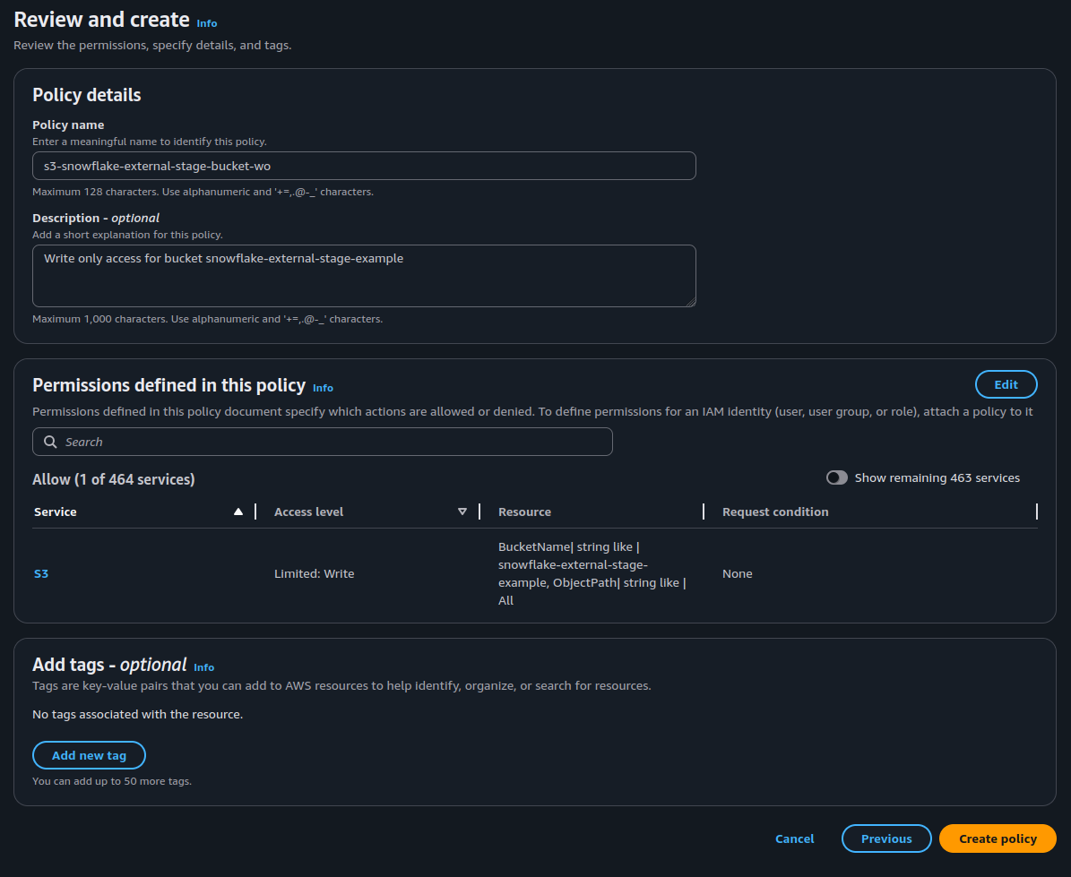 Picture of AWS console policy creation for airflow user.
