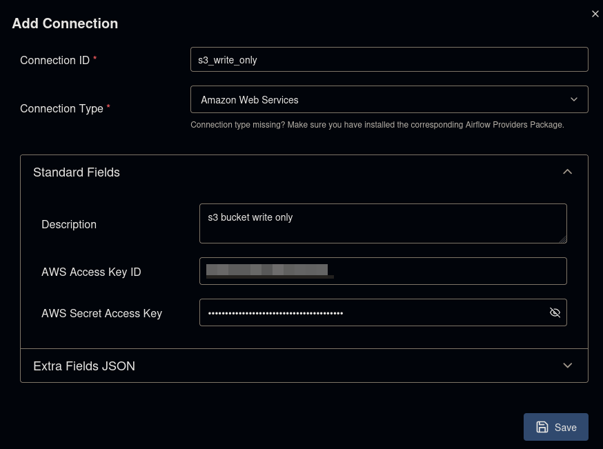 Airflow AWS connection configuration